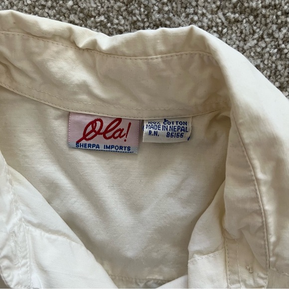 O LA! Sherpa Imports Vintage sleeveless floral embroidered button up 100% Cotton - Picture 5 of 7